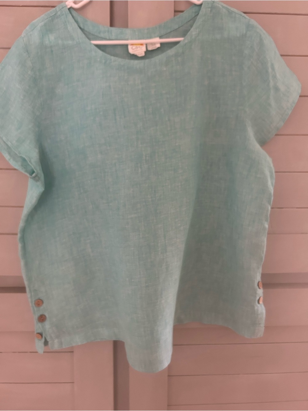 Light Aqua Linen Short-Sleeve Top